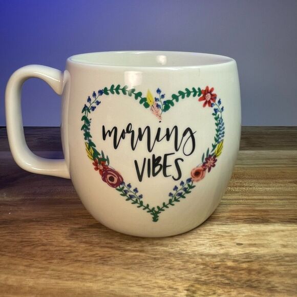 Morning Vibes Floral Heart Opalhouse Coffee Mug Mother Sister Gift 16oz - Picture 3 of 6